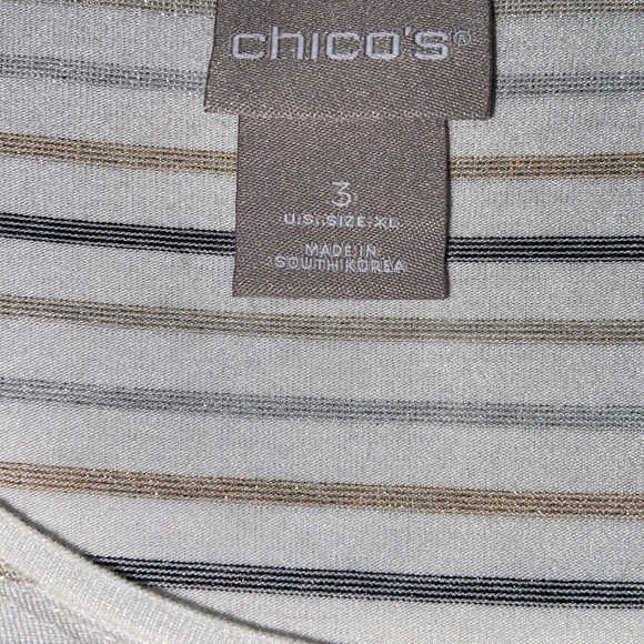 Chicos Top Womens 3 Beige Gray Stretch Scoop Neck Striped Long Sleeve Casual - Picture 5 of 15